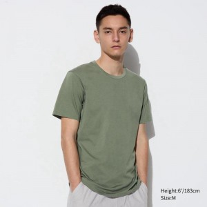 Uniqlo Supima Cotton Crew Neck Men T-Shirt Green US | LWUA-60954