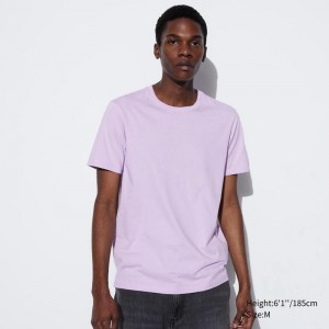 Uniqlo Supima Cotton Crew Neck Men T-Shirt Purple US | NZHS-39251