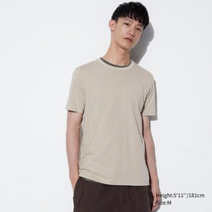 Uniqlo Supima Cotton Crew Neck Men T-Shirt Beige US | UBDY-29630