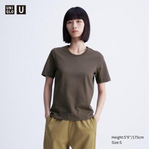 Uniqlo Supima Cotton Crew Neck Women T-Shirts Dark Brown US | LWCZ-30214