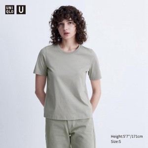 Uniqlo Supima Cotton Crew Neck Women T-Shirts Grey US | VDKU-92318