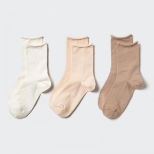 Uniqlo (Top Roll, 3 Pairs) Women Socks Tights Off White US | YSCX-27405