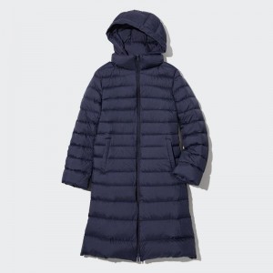 Uniqlo Ultra Light Down Long Women Coats Navy US | JLMD-01367