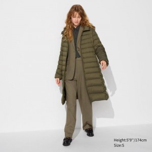 Uniqlo Ultra Light Down Long Women Coats Olive US | QYVE-87635