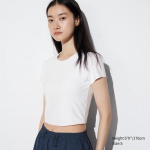 Uniqlo Ultra Stretch AIRism Cropped Women T-Shirts White US | DPUT-12704