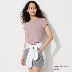 Uniqlo Ultra Stretch AIRism Cropped Women T-Shirts Pink US | YLQV-61435