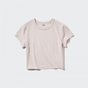 Uniqlo Ultra Stretch AIRism Cropped Women T-Shirts Natural US | NPIX-38452