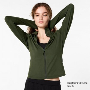 Uniqlo Ultra Stretch AIRism Full-Zip Women Jackets Dark Green US | EVLK-80761