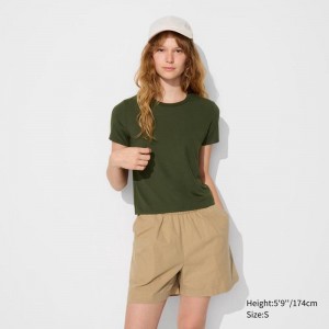 Uniqlo Ultra Stretch AIRism Women T-Shirts Dark Green US | WRTE-74803