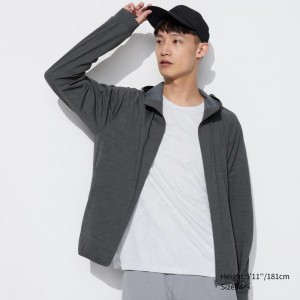 Uniqlo Ultra Stretch DRY-EX Zipped Men Hoodie Dark Grey US | UVQS-21657