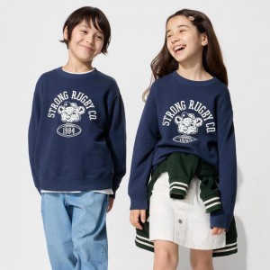 Uniqlo Ultra Stretch Graphic Kids' Sweatshirts Navy US | KYZB-58639