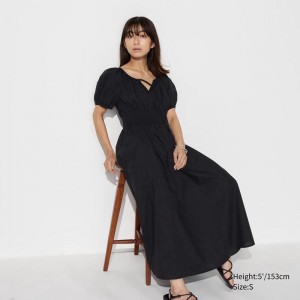 Uniqlo Volume Sleeve Women Dress Black US | YJIS-45671