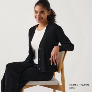 Uniqlo Washable Knit Ribbed Women Cardigans Black US | ZNDL-08732