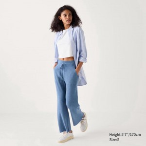 Uniqlo Washable Knit Ribbed Women Trousers Blue US | YQJR-98723