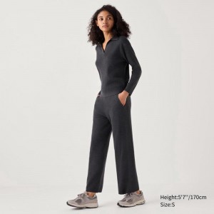 Uniqlo Washable Knit Ribbed Women Trousers Dark Grey US | DXUZ-35960