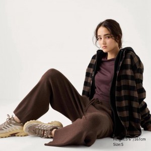 Uniqlo Washable Knit Ribbed Women Trousers Brown US | CVWQ-81459