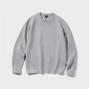 Uniqlo Washable Milano Ribbed Crew Neck Men Jumper Grey US | HUWY-17549