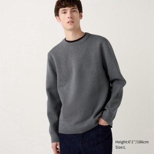 Uniqlo Washable Milano Ribbed Crew Neck Men Jumper Grey US | TSPE-93471