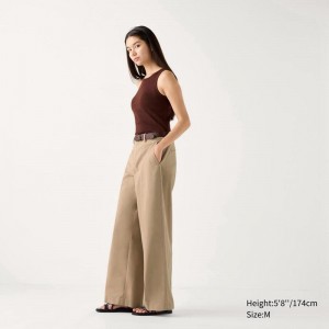 Uniqlo Wide Chino (Long) Women Trousers Beige US | JFQG-51709