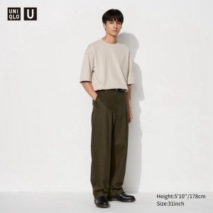 Uniqlo Wide Chino Men Trousers Dark Brown US | VEGH-85620