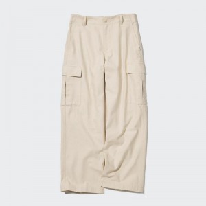 Uniqlo Wide Straight Cargo (Long) Women Trousers Natural US | OBGA-32864