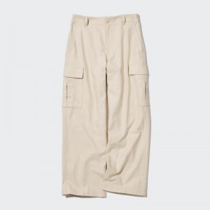 Uniqlo Wide Straight Cargo Women Trousers Natural US | KNOP-20865