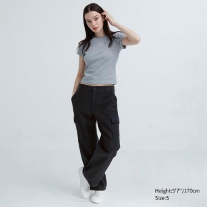 Uniqlo Wide Straight Cargo Women Trousers Dark Grey US | RYAX-13049