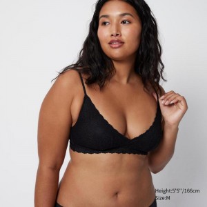 Uniqlo Wireless (No Cup, Stretch Lace) Women Bras Black US | YQWF-08357