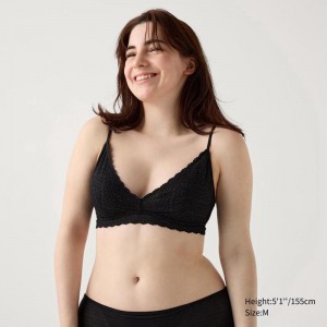 Uniqlo Wireless (Stretch Lace, No Cup) Women Bras Black US | OTZK-84531