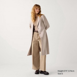 Uniqlo Wool Blend Chester Long Women Coats Natural US | MZGR-41593