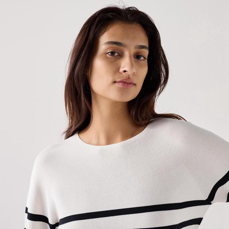 Uniqlo 3D Knit Cotton Crew Neck (Stripe) Women Jumper Olive  US |  LEFG-13895