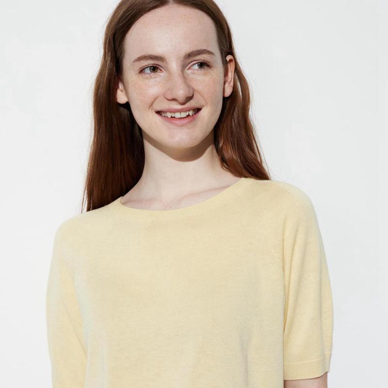 Uniqlo 3D Knit Seamless Washable Crew Neck Half Sleeved Women Jumper Yellow  US |  SZPJ-81563