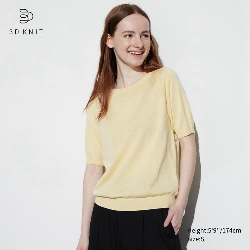 Uniqlo 3D Knit Seamless Washable Crew Neck Half Sleeved Women Jumper Yellow  US |  SZPJ-81563