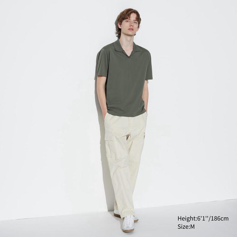 Uniqlo AIRism Cotton Jersey (Skipper Collar) Men Polo Shirts Olive  US |  OSDQ-16572