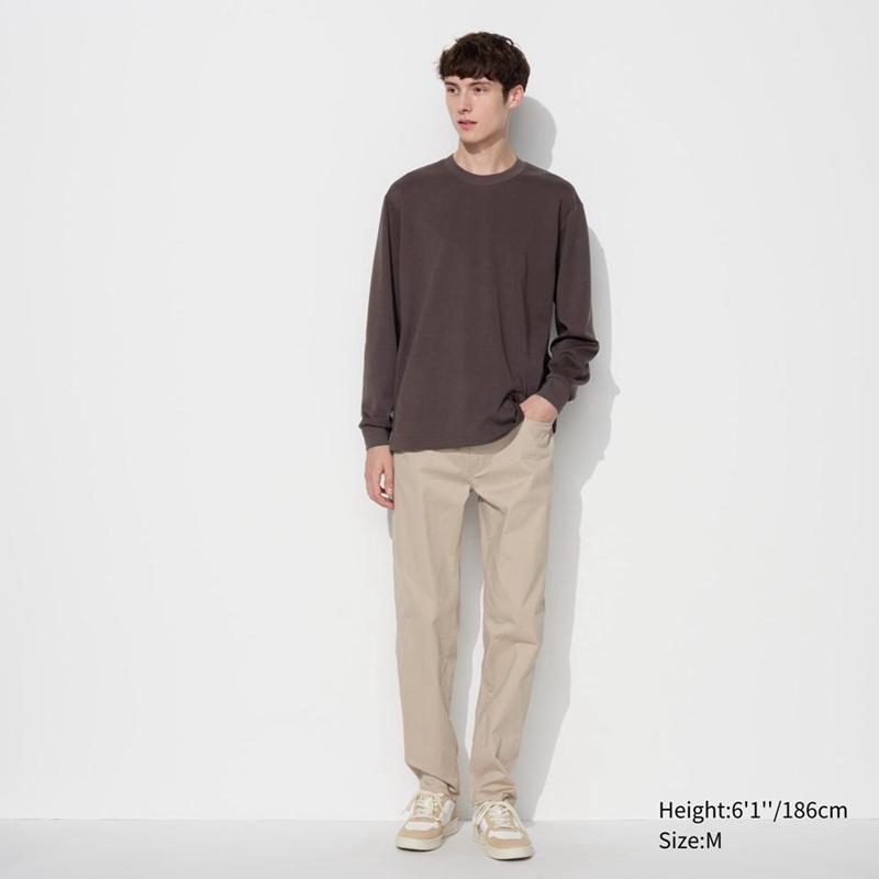 Uniqlo AIRism Cotton Oversized Crew Neck (Long Sleeve) Men T-Shirt Olive  US |  GZLR-24956