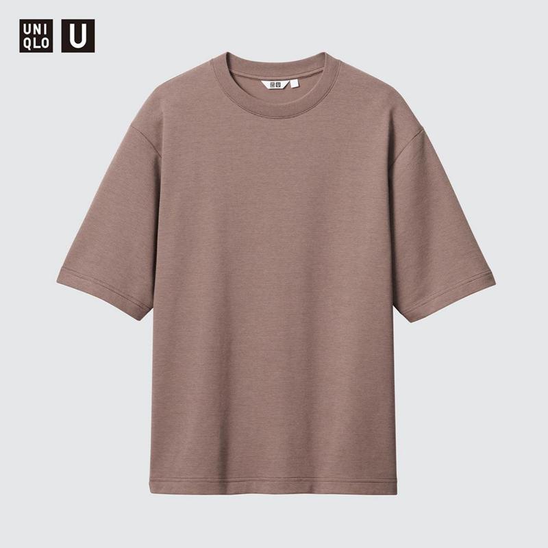 Uniqlo AIRism Cotton Oversized (Half Sleeve, Stripe) Men T-Shirt Brown  US |  OKSB-60398