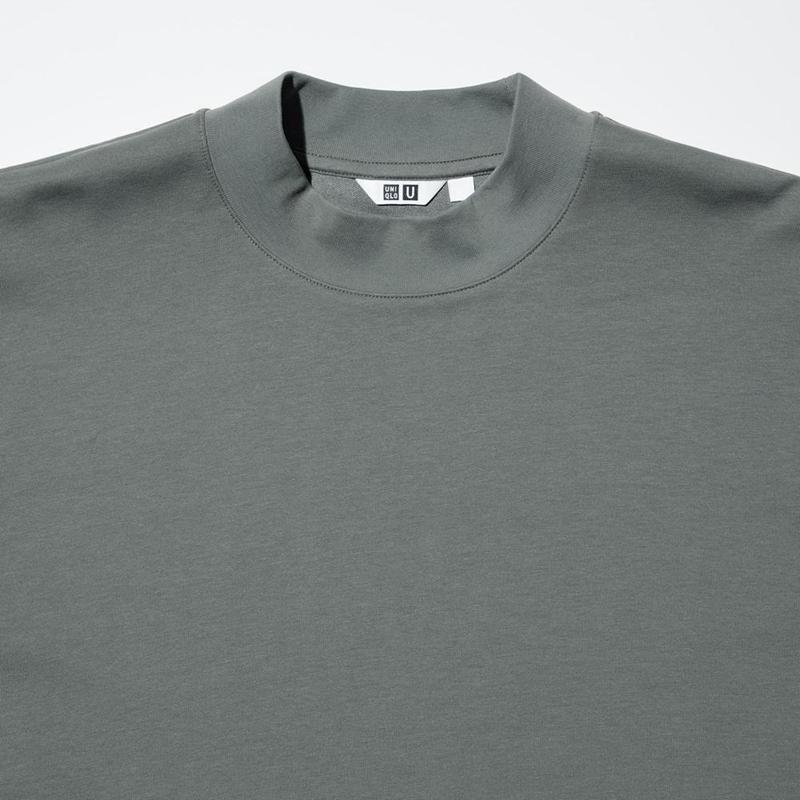 Uniqlo AIRism Cotton Oversized Mock Neck (Half Sleeve) Men T-Shirt Olive  US |  KWXH-87134