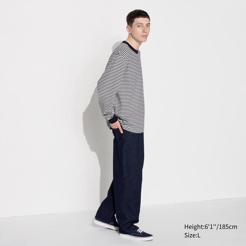 Uniqlo AIRism Cotton (Stripe, Long Sleeve) Men T-Shirt Navy  US |  XZRT-15680