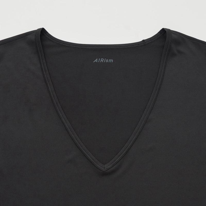 Uniqlo AIRism V Neck Men T-Shirt Black  US |  BXGN-84019