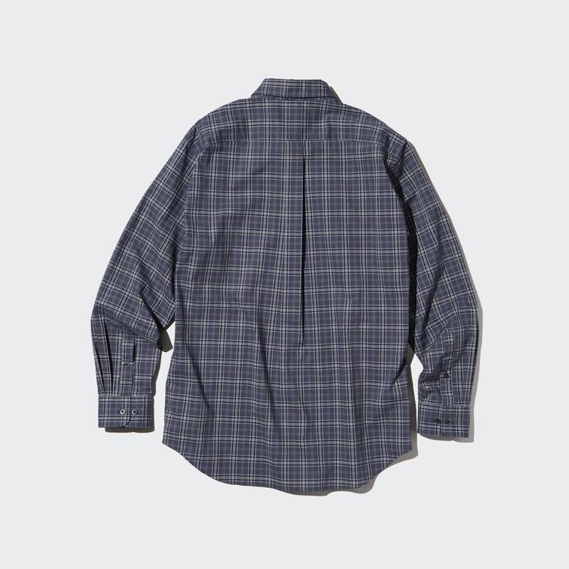 Uniqlo Broadcloth (Button-Down Collar, Check) Men Shirts Dark Grey  US |  BJEM-01978