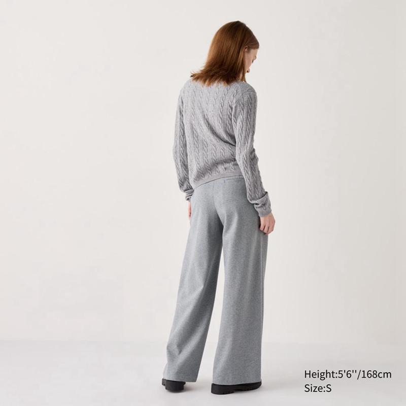 Uniqlo Brushed Jersey Wide Women Trousers Dark Grey  US |  URIJ-71968