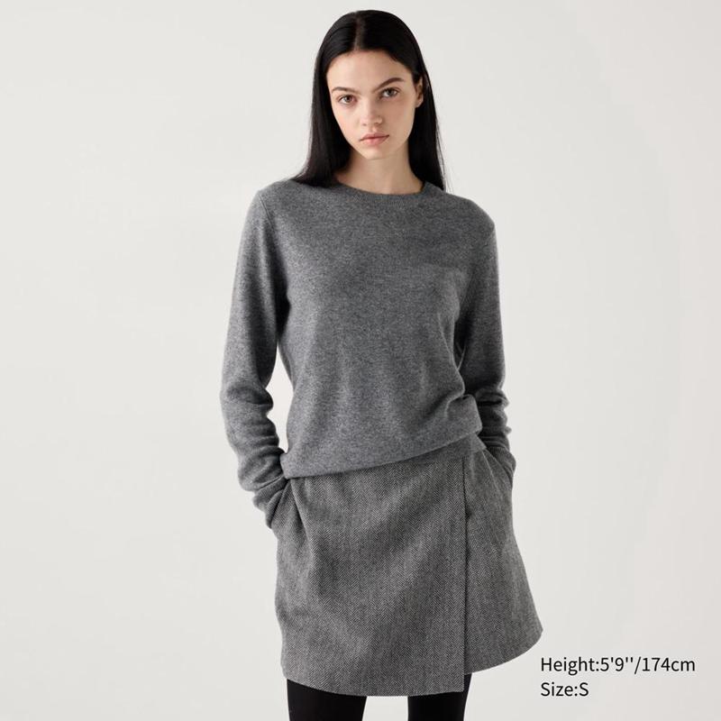 Uniqlo Cashmere Crew Neck Women Jumper Grey  US |  OJNX-76982