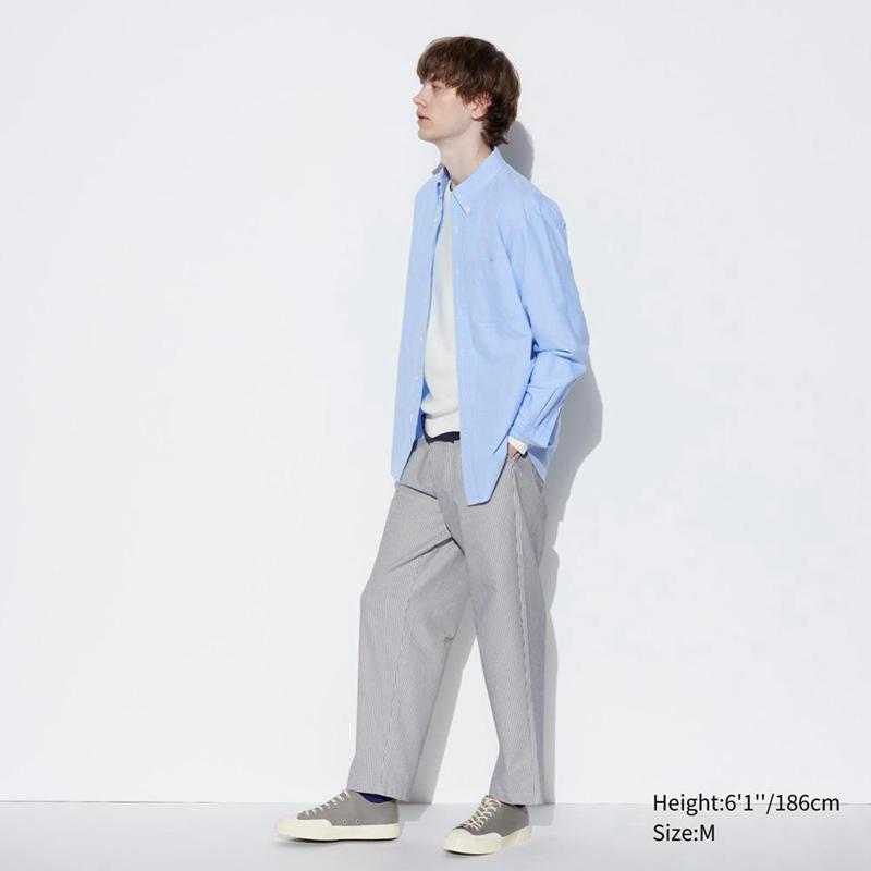 Uniqlo Cotton Ankle (Relaxed Fit, Stripe) Men Trousers Blue  US |  BFPZ-96154