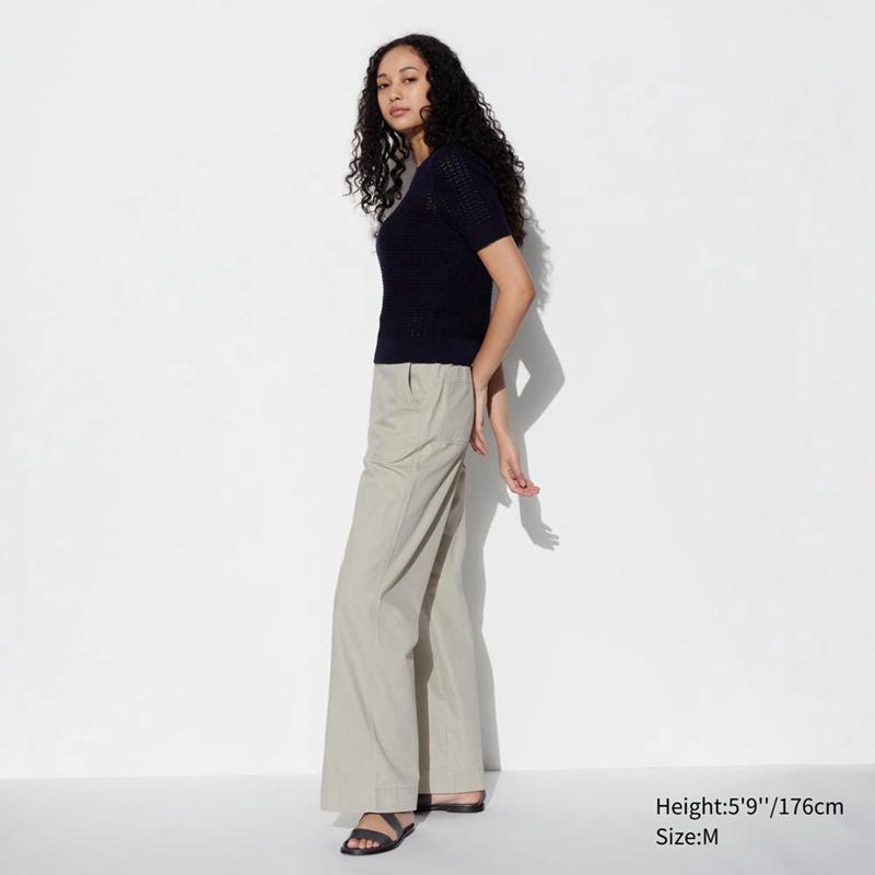 Uniqlo Cotton Blend Straight Women Trousers Grey  US |  PBCI-83127