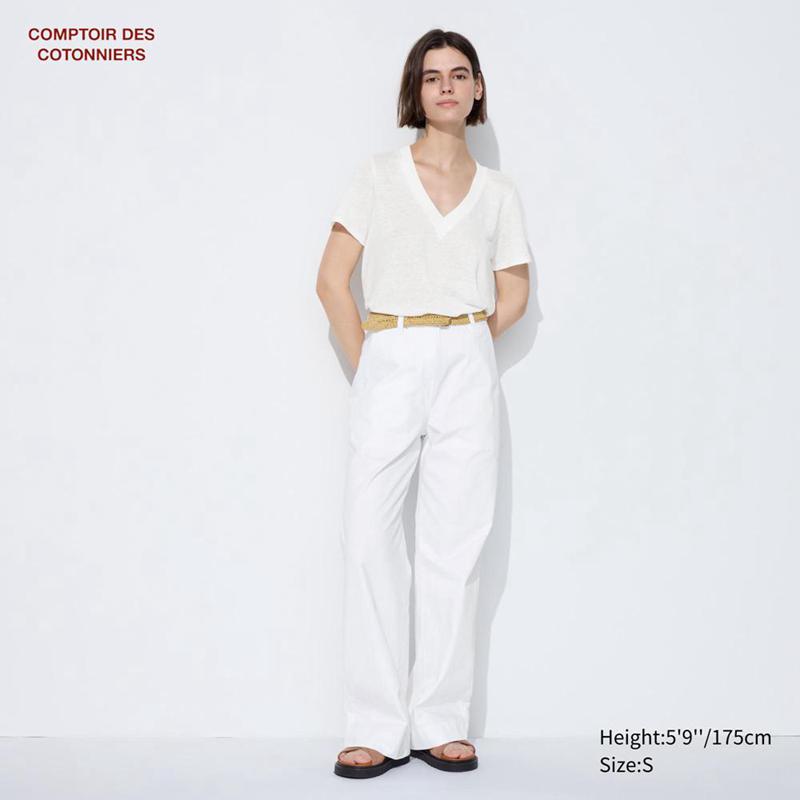 Uniqlo Cotton Blend Straight Women Trousers White  US |  PIAY-96874