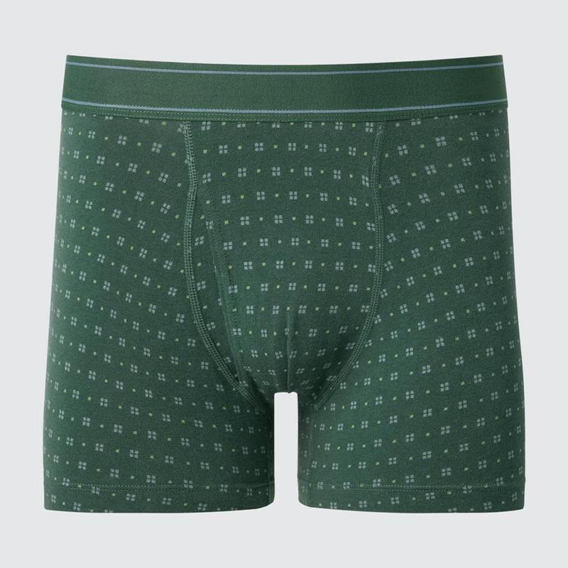 Uniqlo Cotton Boxer (Print) Men Briefs Olive  US |  DSWM-36950