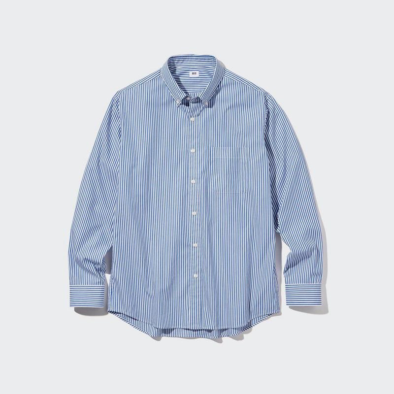 Uniqlo Cotton Broadcloth (Stripe, Button-Down Collar) Men Shirts Blue  US |  PYZM-92754