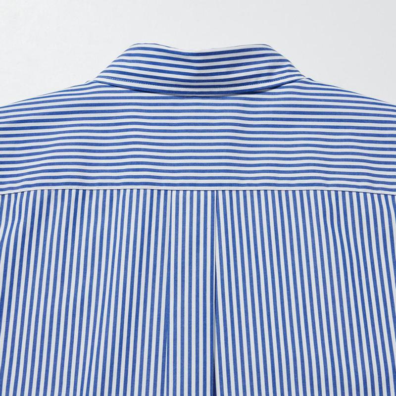 Uniqlo Cotton Broadcloth (Stripe, Button-Down Collar) Men Shirts Blue  US |  PYZM-92754