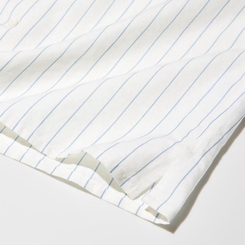 Uniqlo Cotton Linen Blend (Stripe, Short Sleeve, Open Collar) Men Shirts Off White  US |  IVXA-25971