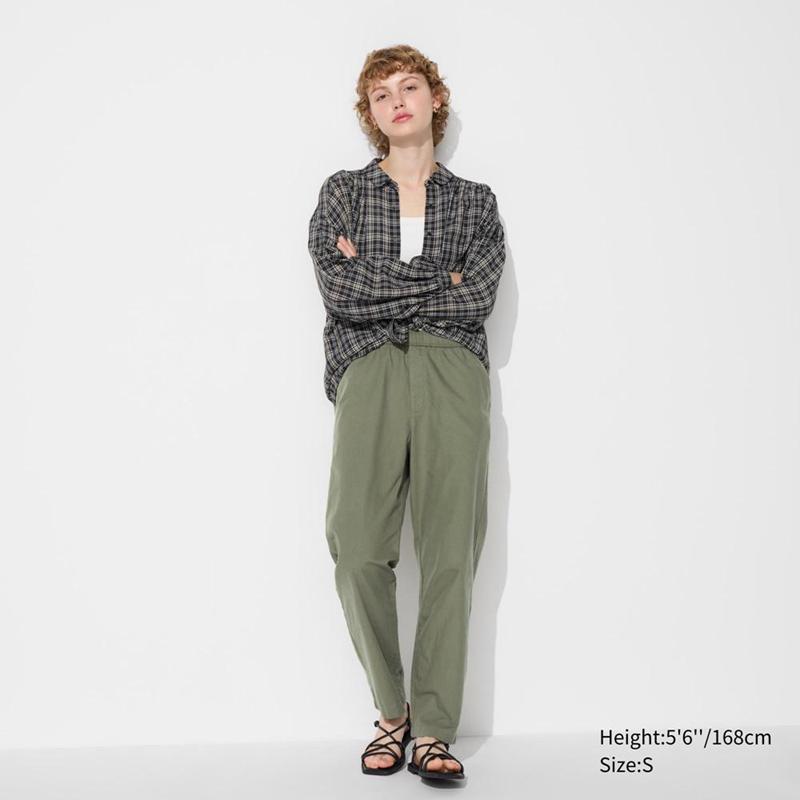 Uniqlo Cotton Relaxed Ankle Women Trousers Olive  US |  YSWV-21908